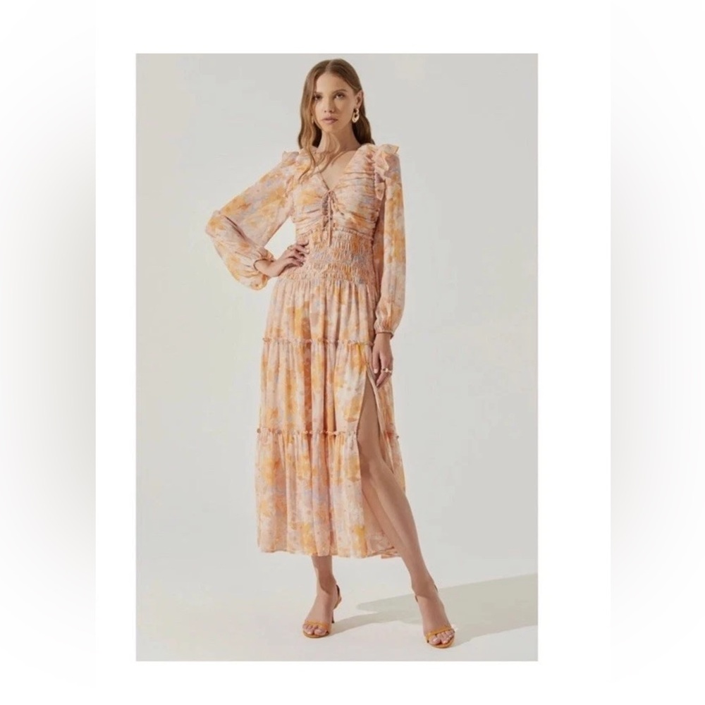 Astr the Label Eloraina Dress Floral Fairy Tiered Long Sleeve Midi Small NWT